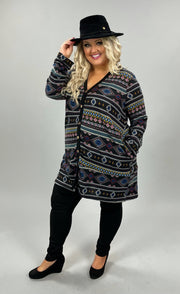 30 OT-B {Moroccan Nights} Black Aztec Print Cardigan PLUS SIZE 1X 2X 3X