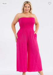 LD-C/M {Answers For You} Fuchsia Smocked Jumpsuit PLUS SIZE 1X 2X 3X