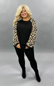 32 CP-K {It's Fierce} Black Ribbed Tan Leopard Sleeve Top PLUS SIZE XL 2X 3X