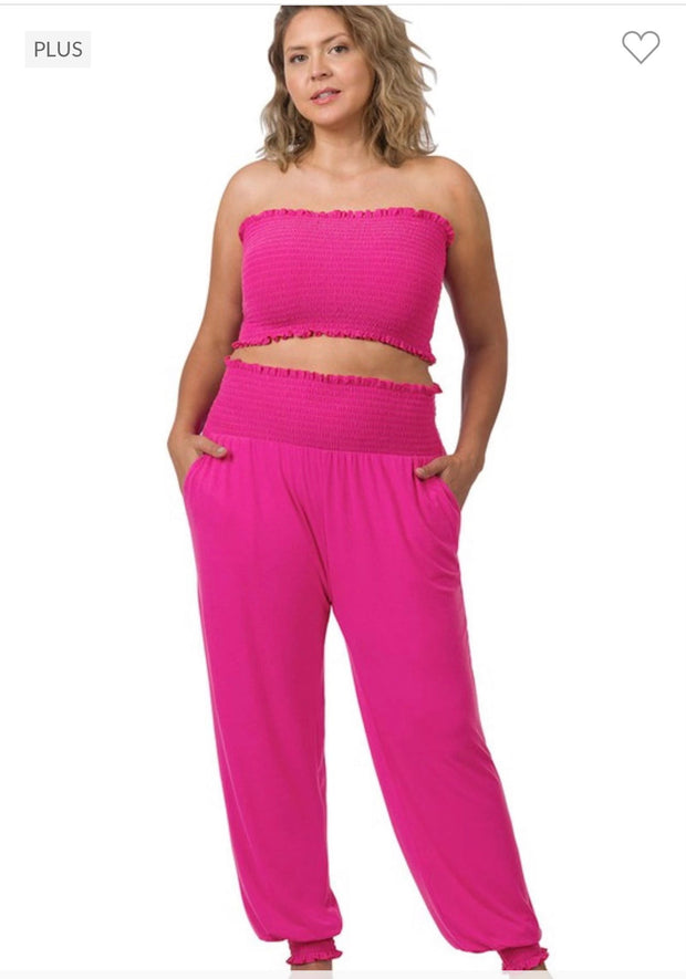 32 SET-D {Following The Dream} HOT PINK Bandeau Top Set PLUS SIZE 1X 2X 3X