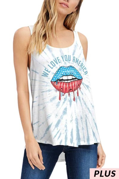 97 SV-D {We Love You America} Ivory Graphic Racerback Tank PLUS SIZE XL 2X 3X