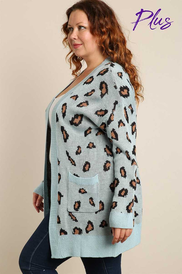 22 OT-J {Being My Best} Blue Mocha Animal Cardigan PLUS SIZE XL 2X 3X