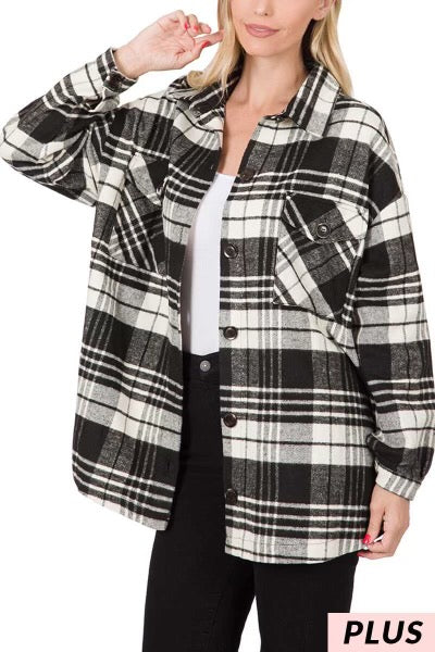 98 or 96 OT-A {Hottest Trends} Black/White Plaid Flannel SALE!!!  PLUS SIZE 1X 2X 3X Shacket