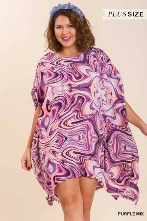 86 OR 33 PSS-D {The Stylish One} Umgee Purple Swirl Tunic Kaftan PLUS SIZE XL/1X  1X/2X