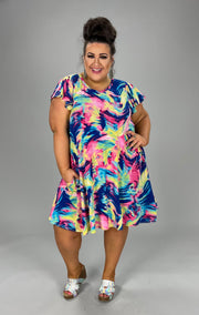 75 PSS-A {Good Taste} ***SALE*** Pink/Blue/Multi Swirl Print Dress PLUS SIZES 1X 2X 3X