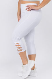 BT-Q {Running Laps} Bright White Criss-Cross Open Yoga Capri PLUS SIZE 1X 2X 3X