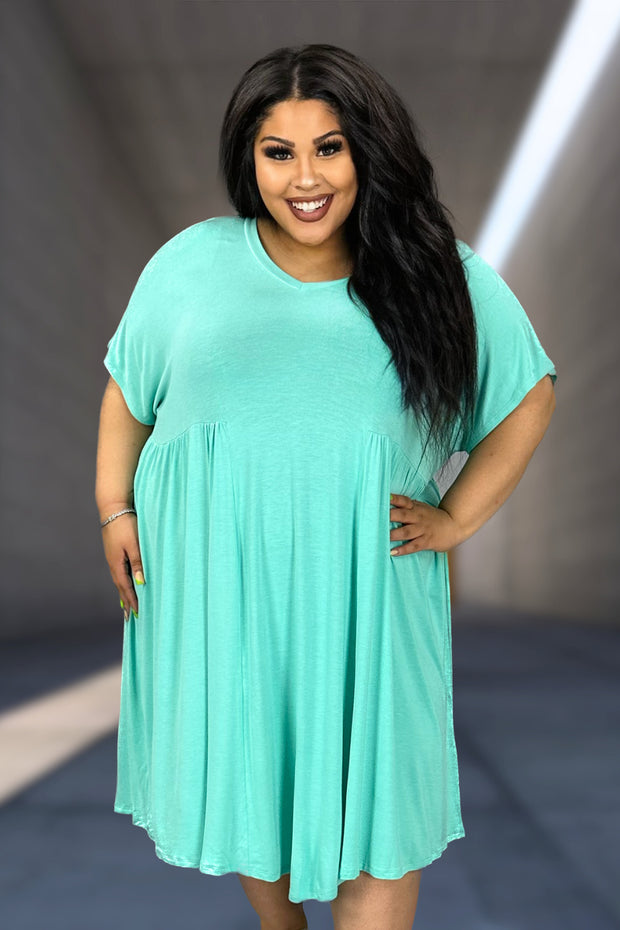 28 SSS-C {Curvy Hourglass} Mint V-Neck Dress w/Pleated Detaling CURVY BRAND!!!! EXTENDED PLUS SIZE XL 2X 3X 4X 5X 6X {Runs Larger!!!}