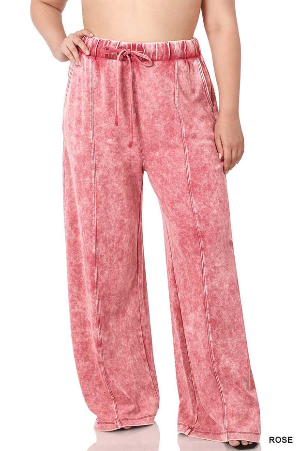 LEG81 -   {Dressing For Me} Rose Acid Wash Wide Leg Joggers PLUS SIZE 1X 2X 3X