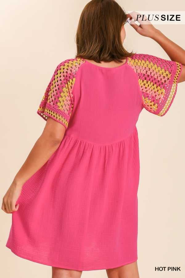 49 CP-C {Channel Confidence} Umgee Pink Crochet Dress PLUS SIZE XL 1X 2X