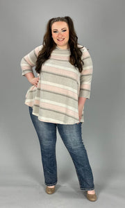 27 PQ-Z {Taking The Time} SALE!! Taupe/Peach Striped Top PLUS SIZE 1X 2X 3X