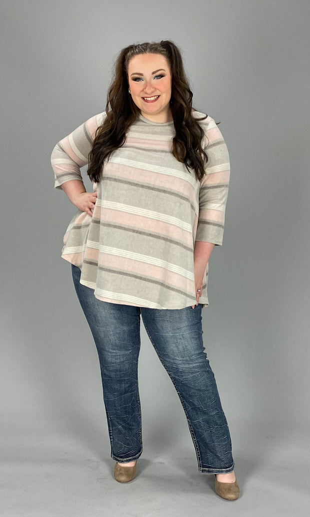 27 PQ-Z {Taking The Time} Taupe/Peach Striped Top PLUS SIZE 1X 2X 3X