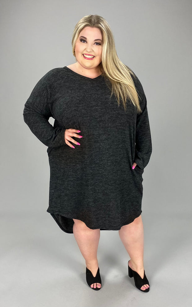 41 OR 56 SLS-L {Crazy Cozy} Heather Black V-Neck Dress PLUS SIZE 1X 2X 3X