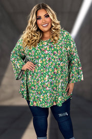 45 OR 34 PQ-D {Charm And Fun} Green Floral V-Neck Top EXTENDED PLUS SIZE 3X 4X 5X