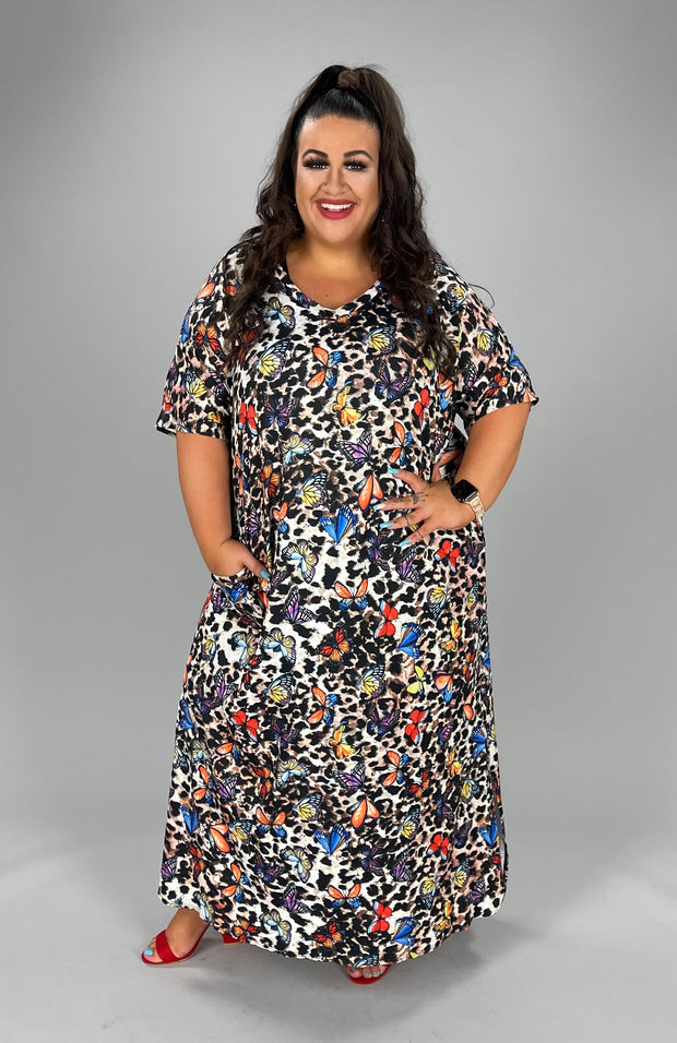 LD-Z {Butterfly Inspired} Butterfly Print***SALE*** V-Neck Maxi Dress EXTENDED PLUS SIZE 3X 4X 5X