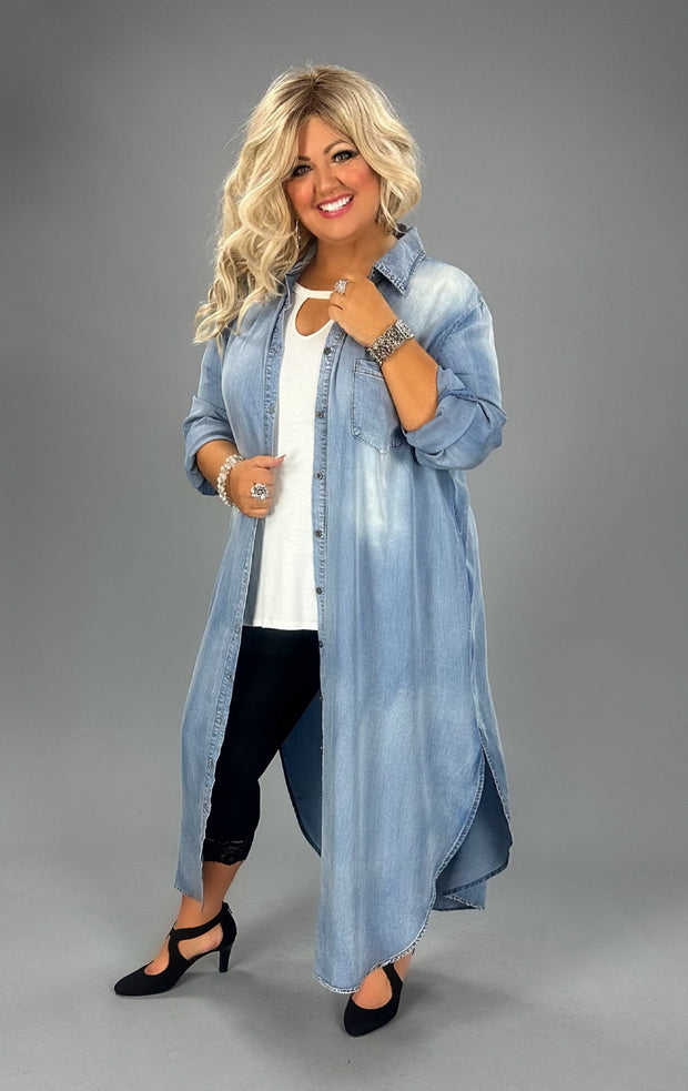 LD-A {Sweet Whispers} Med. Chambray Button Up Dress PLUS SIZE 1X 2X 3X