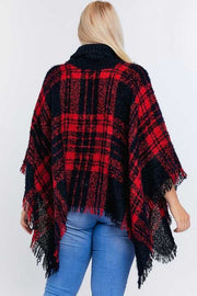 OT-A {Secret Obsession} Red Navy Plaid Knit Poncho SALE!!!  PLUS SIZE