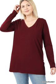 88 SLS-M {Keeping It Together} Dk. Burgundy V-Neck Top PLUS SIZE 1X 2X 3X