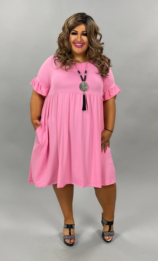 27 SSS-C {Perfect Basic} ** SALE **Pink Babydoll Ruffle Sleeve Dress PLUS SIZE 1X 2X 3X