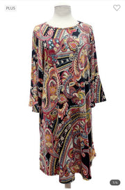 85 PQ-B {Obvious Choice} Red/Black Paisley Print Dress SALE!!!  EXTENDED PLUS SIZE 1X 2X 3X 4X 5X