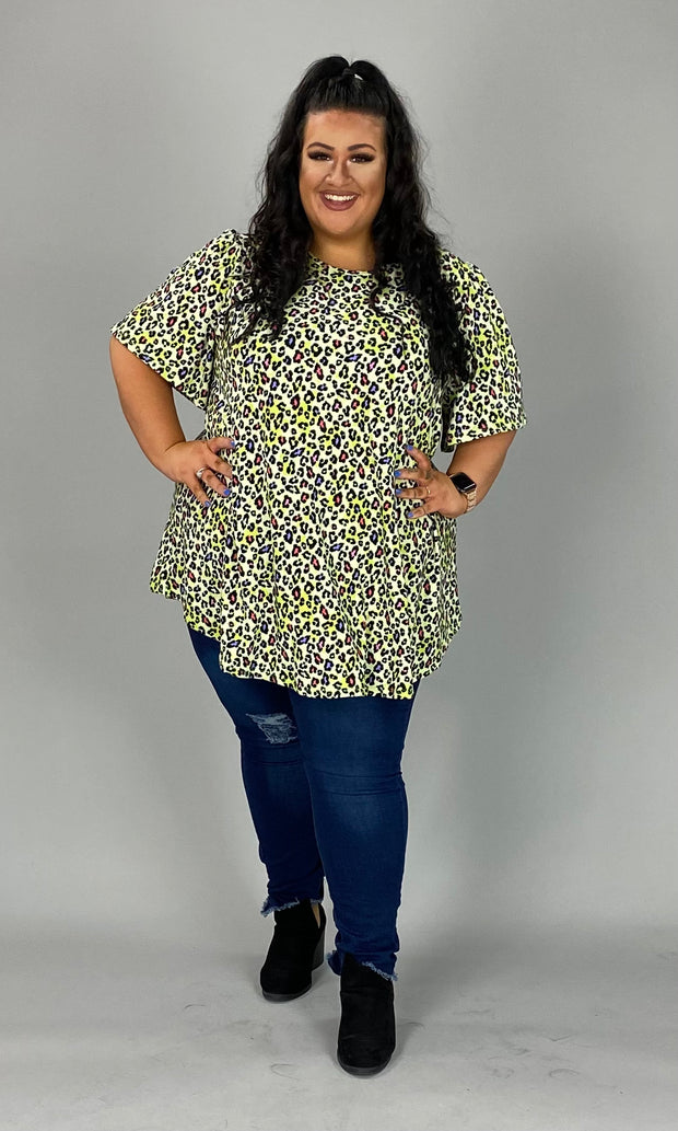 53 PSS-C {Sit Still And Style} Lime Leopard Print Top EXTENDED PLUS SIZE 3X 4X 5X