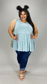 60 SV-A {Rise Above} Sky Blue***SALE*** Polka Dot Tiered Top EXTENDED  PLUS SIZE 3X 4X 5X