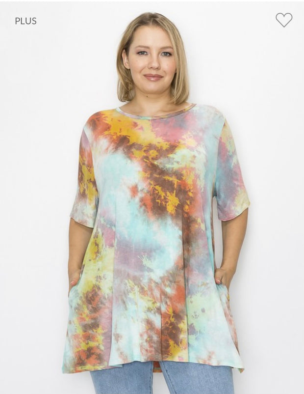 76 PSS-M {Majestic Moves} Teal/Mint Tie Dye Top EXTENDED PLUS SIZE 3X 4X 5X