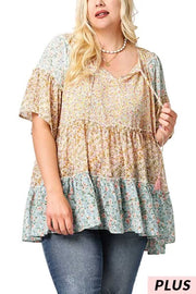 93 CP-C {Bring Me Flowers} GiGiO Floral***SALE*** Chiffon Peasant Top PLUS SIZE XL 1X 2X