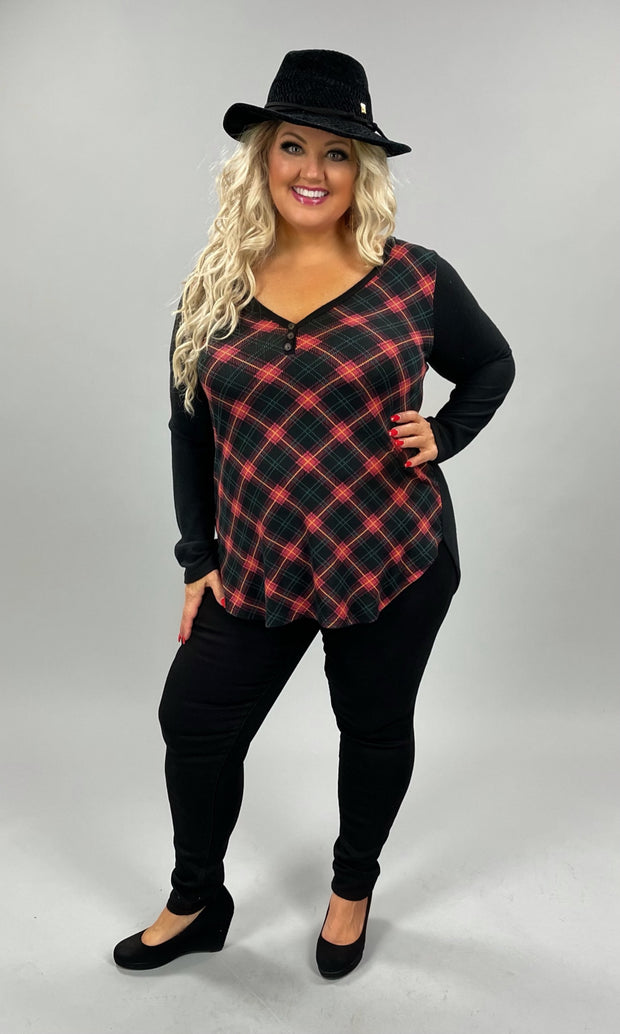 25 OR 32 CP-F [Keep It Cute} Red Print V-Neck Top SALE!! PLUS SIZE 1X 2X 3X