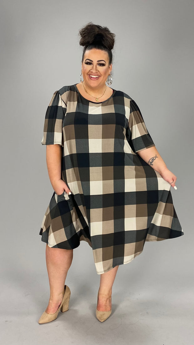 83 PSS-B {Business Affair} Taupe/Black Plaid Dress EXTENDED PLUS SIZE 3X 4X 5X