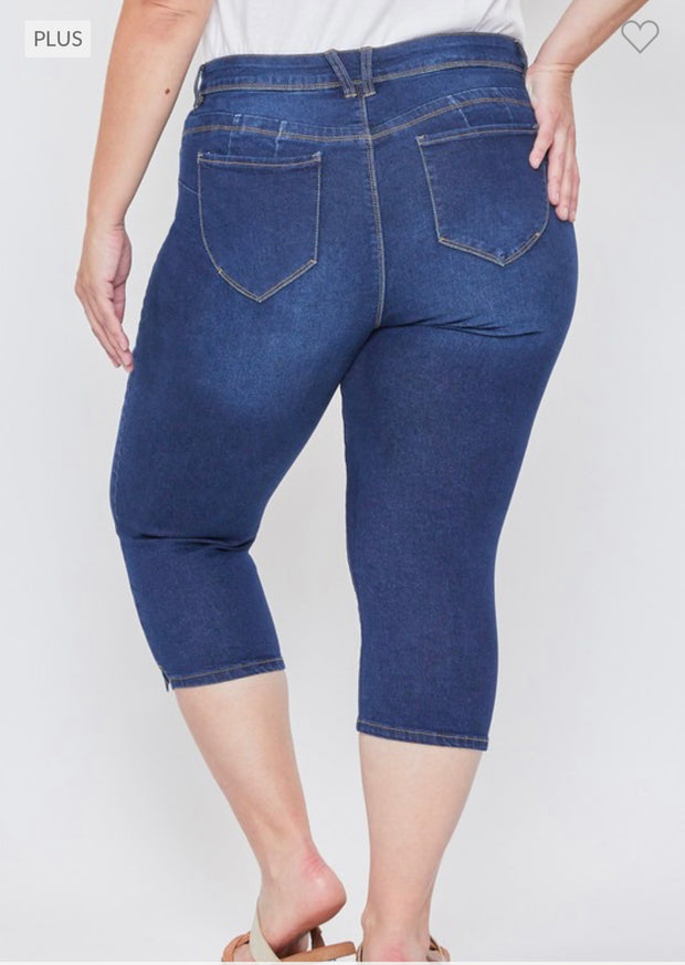 BT-S {Royalty For Me} Dark Indigo Ripped Capri Jeans EXTENDED PLUS SIZE 14 16 18 20 22 24