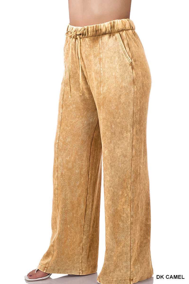 LEG81 -   {Dressing For Me} Dk. Camel Acid Wash Wide Leg Joggers PLUS SIZE 1X 2X 3X