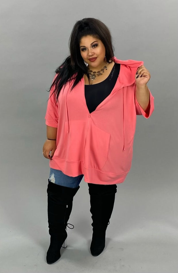 89 OT-C {Paint the Town} CORAL French Terry Hoodie CURVY BRAND!!  EXTENDED PLUS SIZE 3X 4X 5X 6X