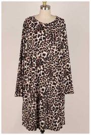 PLS-B {She's Got Sass} SALE!! Black Tan Leopard Long Sleeve Dress EXTENDED PLUS SIZE 3X 4X 5X