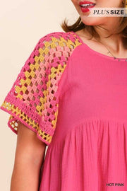 49 CP-C {Channel Confidence} Umgee Pink Crochet Dress PLUS SIZE XL 1X 2X