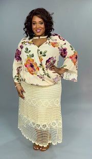 BT-B {Meet By Chance} ***FLASH SALE***Cream Skirt with Long Crochet Overlay PLUS SIZE