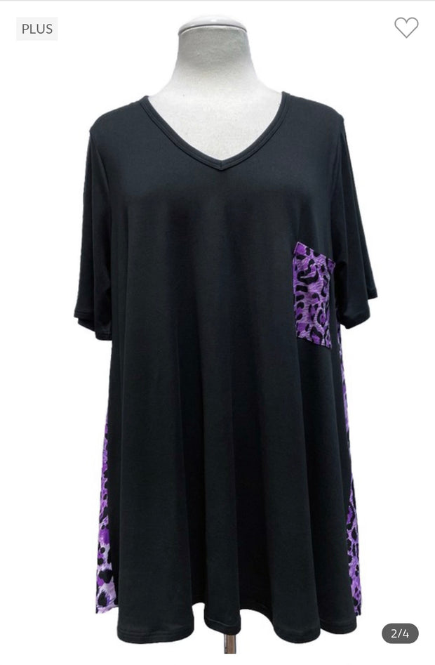 73 CP-S {Keeping Traditions} Black Purple Animal Print Top EXTENDED PLUS SIZE 1X 2X 3X 4X 5X