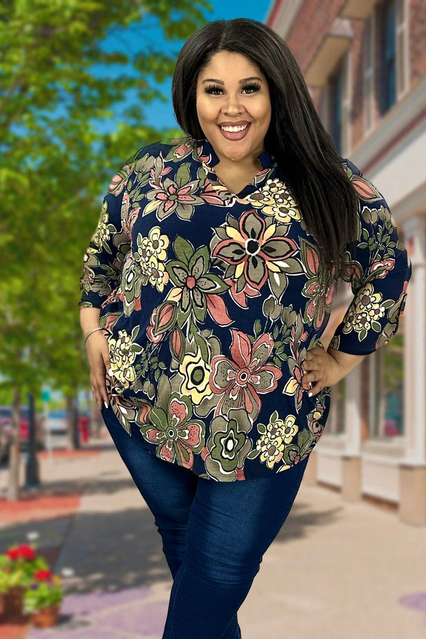 35 PQ-R {Eye On The Prize}  SALE!! Navy Floral V-Neck Tunic PLUS SIZE XL 2X 3X