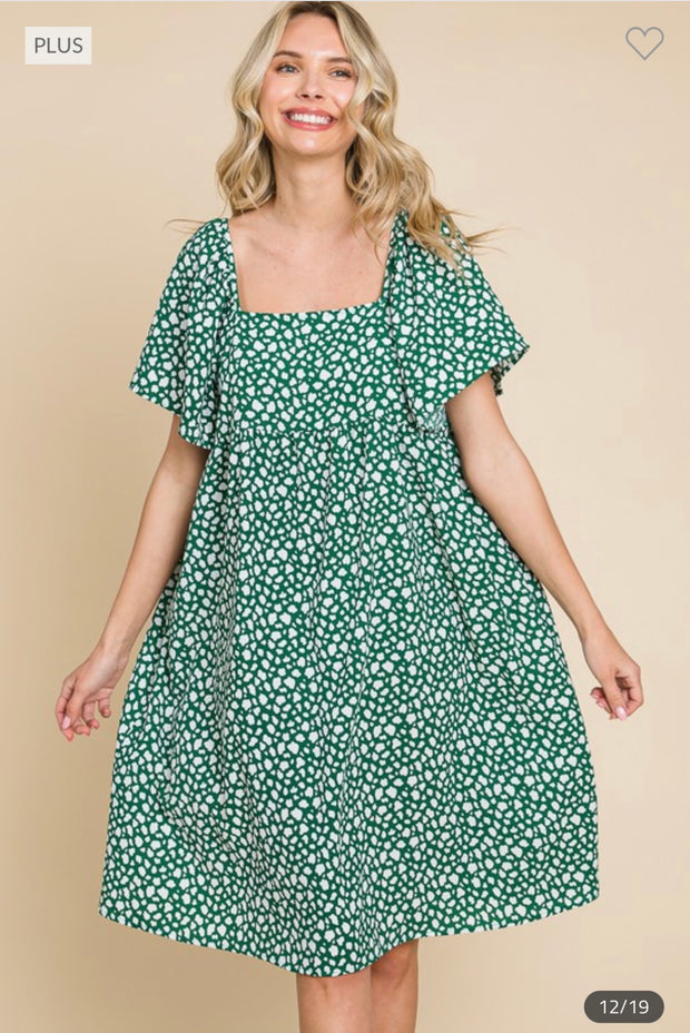 97 PSS-Z {Beyond The Stage} Green Print Babydoll Dress PLUS SIZE 1X 2X 3X