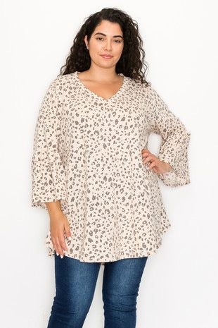 49 PQ-E {Another Dream} Beige Animal Print V-Neck Top EXTENDED PLUS SIZE 3X 4X 5X