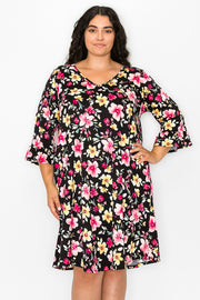 47 PQ-R {Love One Another} Black Floral V-Neck Dress EXTENDED PLUS SIZE 4X 5X 6X