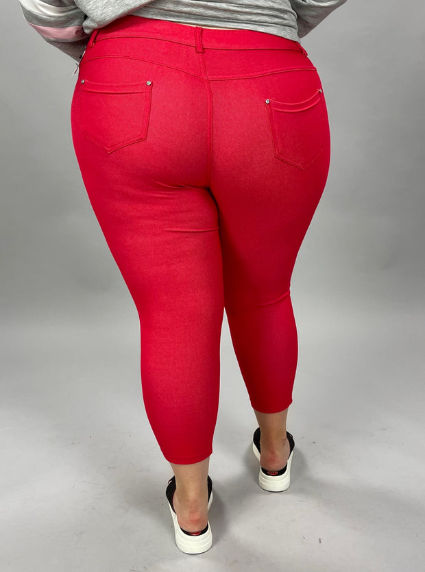 BIN 98 {Get "Jeggy" With It SALE Red Capri Jeggings PLUS SIZE XL 2X 3X