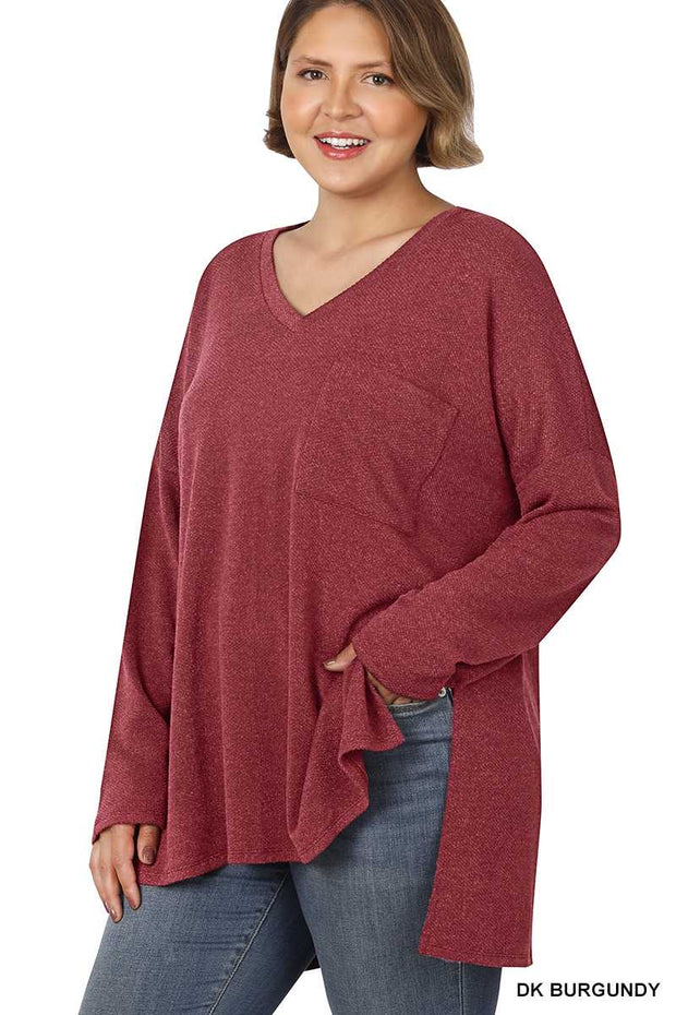 91 SLS-S {All On You} Dk. Burgundy Melange Jacquard Top PLUS SIZE 1X 2X 3X