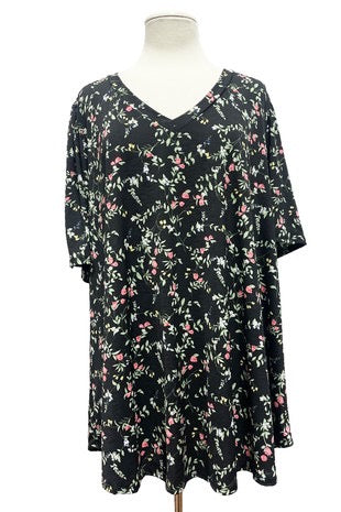 50 PSS-G {Style That Matters} Black Floral V-Neck Top PLUS SIZE XL 2X 3X