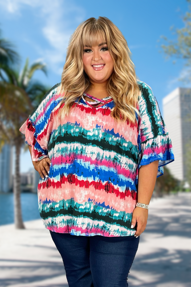 14 PSS-D {Heart Beats For Curvy} Multi-Color Tie Dye Tunic CURVY BRAND!!!  EXTENDED PLUS SIZE 4X 5X 6X