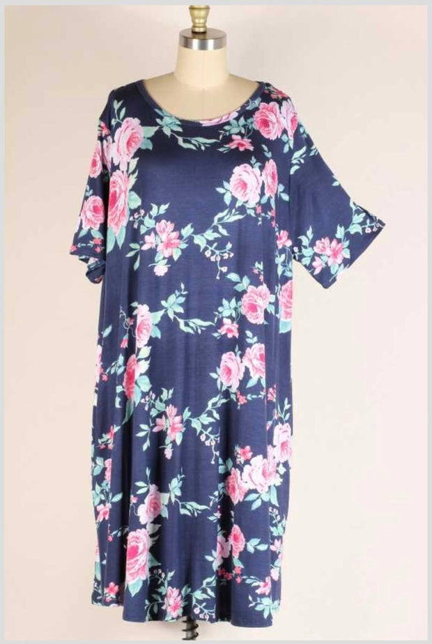52 PSS-I {Legendary Love} Navy Pink Floral Dress EXTENDED PLUS SIZE 3X 4X 5X