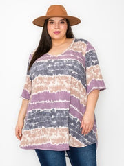 23 PSS-X {Gonna Miss You} Taupe/Plum Tie Dye V-Neck Tunic EXTENDED PLUS SIZE 3X 4X 5X