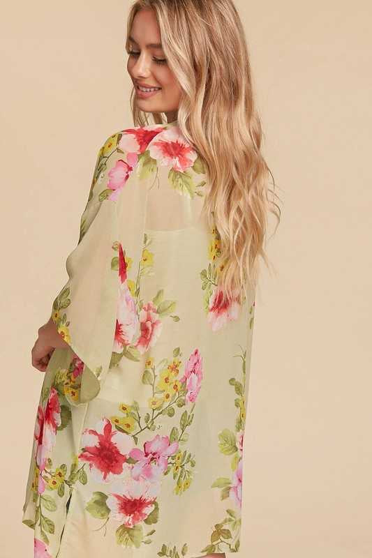 11 OT-P {Wave To You} Sage Floral Kimono PLUS SIZE 1X 2X 3X