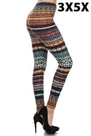 LEG - 26 {Holiday Spirit} Multi-Color Snowflake Print Leggings EXTENDED PLUS 3X/5X