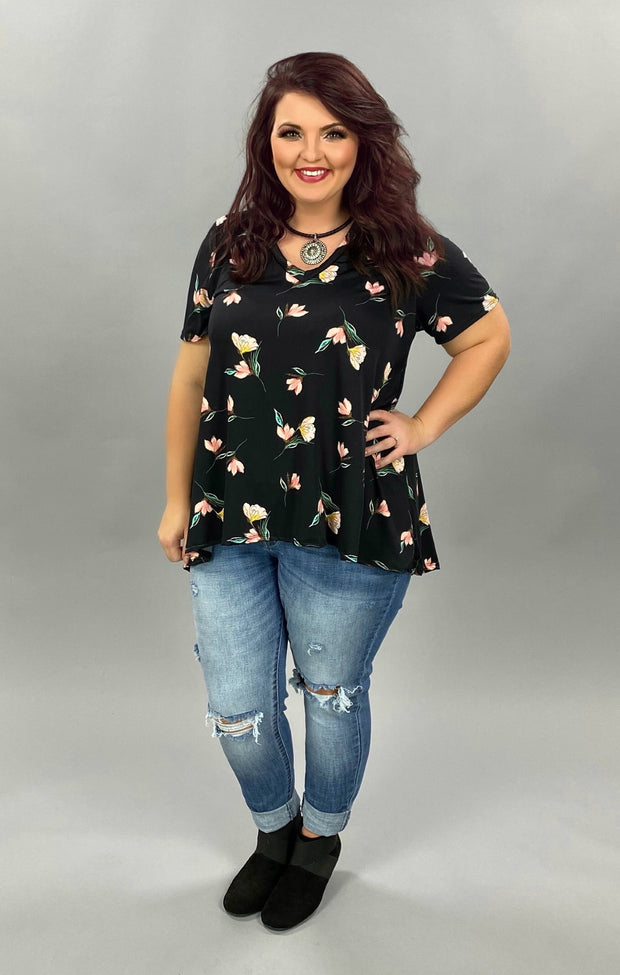 PSS-G {Marvelous Magic}  SALE!! Black Floral Print Hi-Low Tunic PLUS SIZE 1X 2X 3X