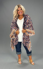 11 OT-R {Sweetest Gesture} Umgee Navy Floral Kimono PLUS SIZE XL/1X  1X/2X